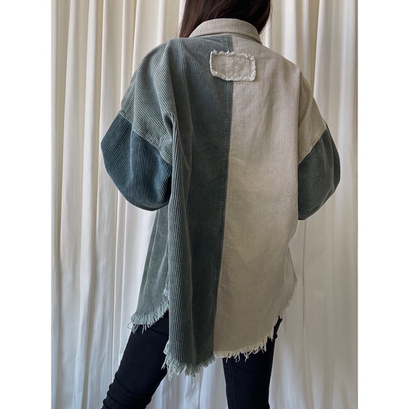 HEATHER CORDUROY SHACKET — Olive/Cream/Teal - Picture 5 of 10